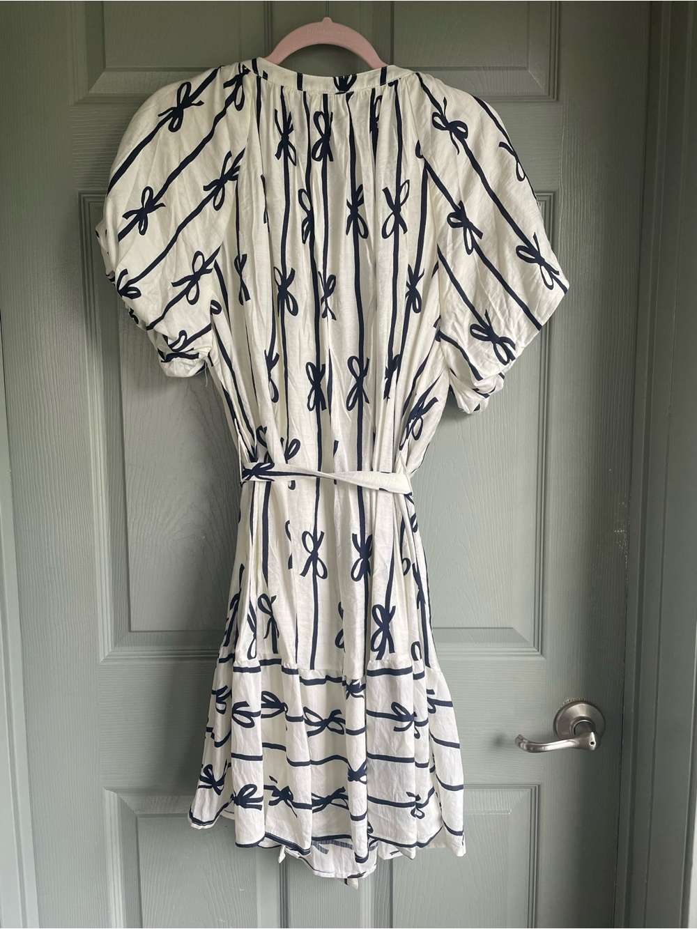 Umgee Off-White Mini Dress with Navy Bow Stripe Curvy Plus Size XL - Picture 8 of 10